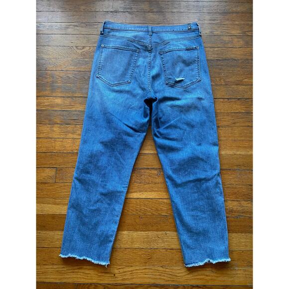 7 FOR ALL MANKIND 'High Waist Cropped Straight' Button-fly Jeans sz 32 - Picture 8 of 13
